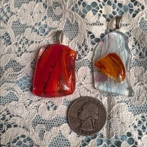 2 assorted  Handmade USA  Fused Glass Pendants